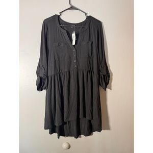 Torrid Babydoll Top 1X Black Button Front Tiered Flowy Blouse NWT